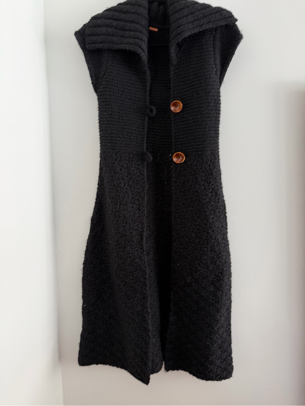 Free People Black Knit Long collared Vest with Button Accents